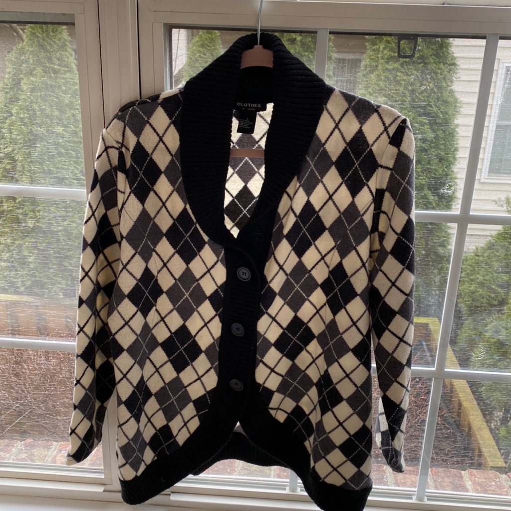 Clothes By Revue Cardigan Black/Cream Plaid L $14